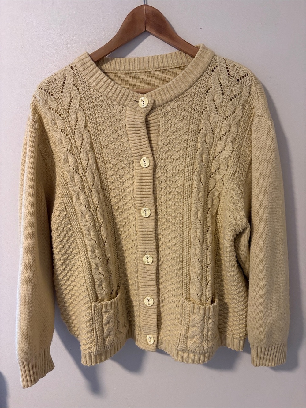 Vintage Cream Cable-Knit Button Cardigan Sweater